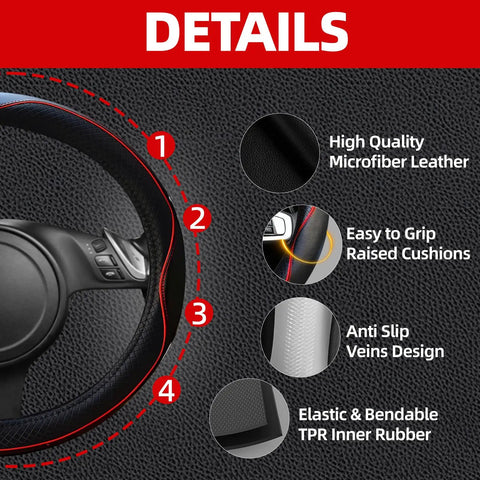 Upgrade Your Ride With This Six Piece Car Accessory Kit Packing A Slick Microfiber Steering Wheel Cover detail showing quality materials and design features.