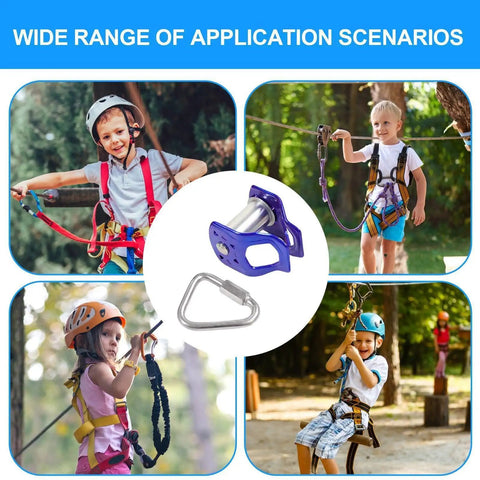 Children enjoying Heavy Duty Zip Line Trolley With Easy Setup For Backyard Fun Smooth Sliding Pulley Brake Stopper Kid Friendly 5 Plus