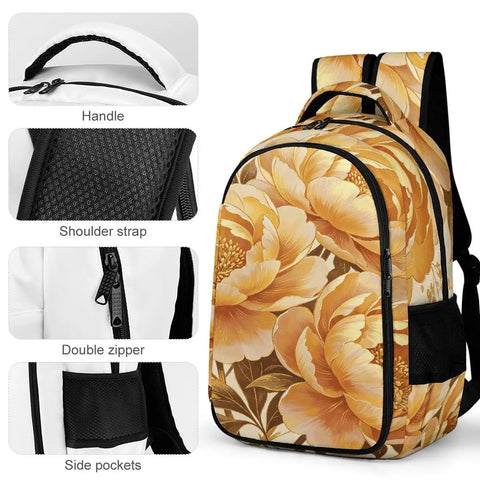 Vintage Metallic Floral Printed Unisex Backpack With Large Capacity Durable Polyester Daypack For Travel School And Everyday Use