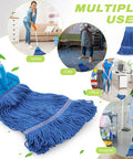 Heavy Duty Cotton String Wet Mop Heads Bulk Pack Dope Blue Replacement Sweeper Refills for Commercial and Home Floors on various surfaces.