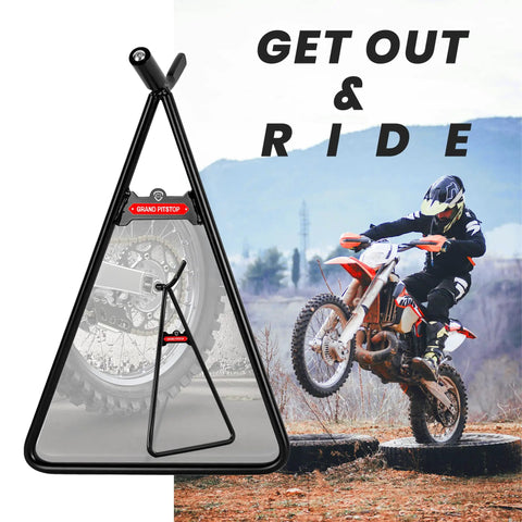 Beefy Heavy Duty Triangle Motorcycle Stand Universal Kickstand For 80 To 500cc Dirt Bikes Supermoto Motocross Enduro Dual Sport Durable Steel Construction Black