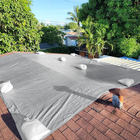 Heavy Duty Tough As Nails Waterproof Tarp 10x12 Ft All Weather Outdoor Tarp With Grommets And Reinforced Edges 12 Mil Thick UV Resistant on roof