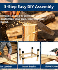 Heavy Duty Workbench Bracket Kit Four Piece Three Way Right Angle Steel Braces For 2x4 Lumber Includes Forty Eight Mounting Screws Build Your Own Sturdy Custom Workbench, 3-step DIY assembly