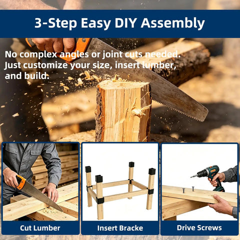 Heavy Duty Workbench Bracket Kit Four Piece Three Way Right Angle Steel Braces For 2x4 Lumber Includes Forty Eight Mounting Screws Build Your Own Sturdy Custom Workbench, 3-step DIY assembly