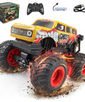Remote Control Monster Truck With Dancing Spins Lights And Music 1 20 Scale RC Car For Boys Aged 4 To 10 Yellow Color Super Fun Birthday Gift For Kids Perfect Holiday Surprise showing yellow car with box, remote, and accessories.