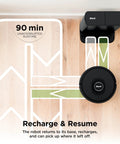 Robot Vacuum With Incredible Suction And Matrix Clean Navigation, Home Mapping For Ultra Precise Cleaning On All Floor Types, Great For Pet Hair, WiFi Connected, 30 Day Capacity HEPA Bagless Self Empty Base, Dark Grey, shown on wood floor with recharging base