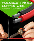Beefy 12 Gauge Silicone Wire Set Red And Black 50 Ft Each Heavy Duty Tinned OFC Copper Flexible Stranded Hookup Cable For RC Battery Leads ESC LiPo Low Voltage DC 600V Rating being soldered