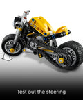 Technic Yellow Motorcycle Building Kit For Kids 7 And Up With Realistic 3 Piston Engine And A Working Rear Wheel