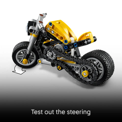 Technic Yellow Motorcycle Building Kit For Kids 7 And Up With Realistic 3 Piston Engine And A Working Rear Wheel