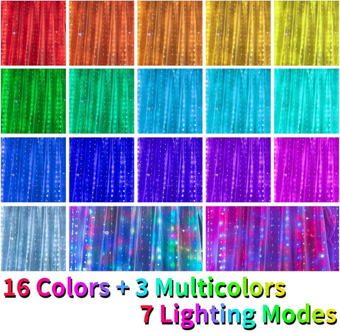 16 Color Changing Curtain Lights With 250 LEDs, 9.8 By 8.8 Feet, showcasing 16 vibrant colors and 7 modes