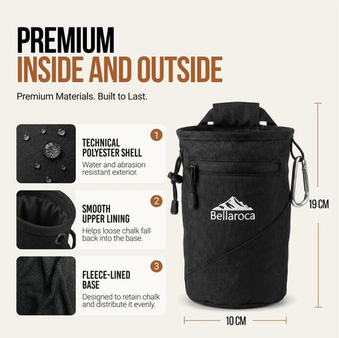 Climbing Chalk Bag With Waist Belt And Carabiner For Rock Climbing And Bouldering Rigid Rim Soft Fleece Lining No Spill Drawstring
