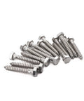 Rock Solid Stainless Steel Lag Screws And Bolts 20 Pack 3/8 Inch By 2-1/2 Inch Hex Head Fasteners laying in a pile.