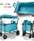 Collapsible Wagon Cart With Side Opening Seats For Outdoor Trips Foldable Utility Wagon With Two Seats Heavy Duty Load Up To 265 Lbs Turquoise Easy Fold Design All Terrain Wheels Compact For Car Trunk Storage