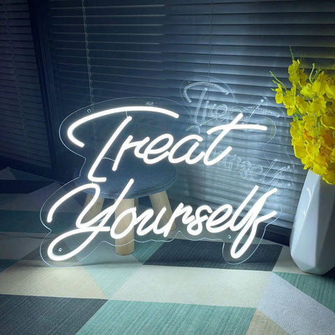 Treat Yourself Neon LED Light For Walls, Custom Neon Light Signs For Bedroom Decor, 21.65 x 15.7 inches