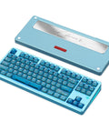 Built Damn Tough Full Aluminum Wireless Mechanical Keyboard With Hot Swappable Switches And Smart Tri Mode Pairing Featuring Custom Rgb Lighting 8000Mah Cell for gaming with blue keys in CNC case.