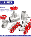 Half Inch NPT Stainless Steel B Type Globe Valve With Precise Flow Control displayed among various valve sizes.
