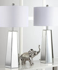 Janice Modern Art Deco Mirror Chrome 32 Inch Table Lamp Set Of 2 With Off White Cotton Shade LED Bulbs Included