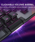 Full Size Mechanical PC Gaming Keyboard With Command Touch Display And Titan Switches For Rapid Macro Setup And Absolutely Lit Zero Lag Clutch Gameplay Ready featuring a clickable volume barrel and tactile keys.