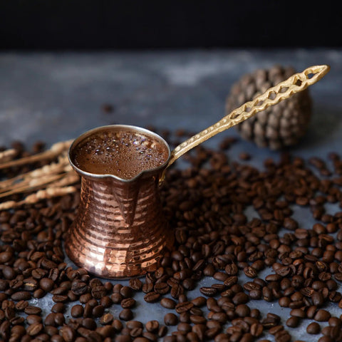 Arabic Coffee Pot Cezve Turkish Coffee Maker For 3 Cups Medium Size With Hammered Copper Exterior And Stainless Steel Interior Handcrafted Traditional Brew