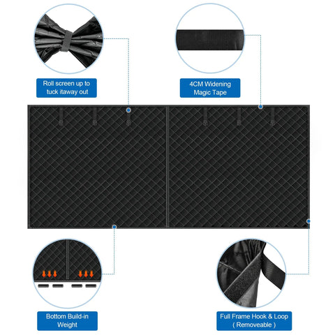 Heavy Duty Magnetic Screen Door For Two Car Garage With Upgraded PET Mesh Four Roll Up Straps Fits 196 By 98 Inches