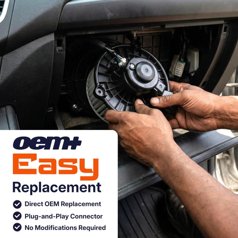 Top Shelf Hvac Blower Motor Replacement Fit Hyundai Ioniq Forte Niro And Niro Ev Models, installing OEM motor in vehicle cabin.