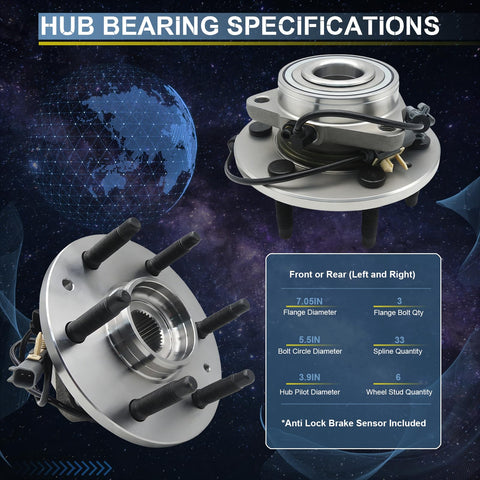 Two Pack Front Wheel Bearing And Hub Assembly 4WD Compatible With 2014 To 2018 Silverado 1500, 2015 To 2020 Tahoe Suburban