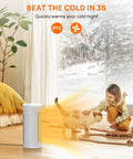 Indoor Space Heater 1500W That Cranks Out Heat Fast With PTC Ceramic Heating by child and cat in cozy room