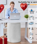 Woman using Under Desk Heater For Home Or Office Quiet Portable Space Warmer with heart balloons and gift under a desk.