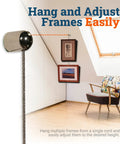 Heavy Duty Steel Cable Picture Hanging Kit With Adjustable Bullet Hooks And Ceiling Mount supports multiple frames and artwork in stylish gallery display.