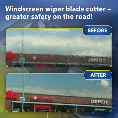 Before and after using Wiper Blade Restorer Tool Quick Fix For Streaky Wipers In Seconds Universal Cutter For All Car Brands.