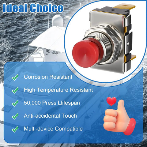 Marine Boat Horn Button Switch 12V 24V Dual Voltage SPST Momentary Red Push On Off Button Corrosion Resistant Display
