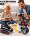 Father and son controlling 3 In 1 Remote Control Building Kit For Kids 6-12 With App Control Build A RC Tracked Car Robot Or Racing Tank 419 PCS STEM Educational Toy Set For Boys And Girls Awesome Gift For Curious Builders