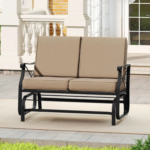 Two Person Patio Glider Bench With Comfy Cushions And Breathable Fabric, Outdoor Rocking Loveseat for Porch, Durable Metal Frame