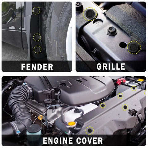 Installation locations of 20 Pieces Push Type Retainer Clips For Bumpers Engine Covers Fender Liners And Splash Shields Replacement For Mazda