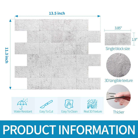 10 Pack Peel And Stick Backsplash Tiles With Realistic 3D Stone Texture In Natural White For Kitchen, Bathroom, Fireplace And Vanity, Mess Free And Easy To Install, Heat And Moisture Resistant, No Grout Needed product dimensions and features