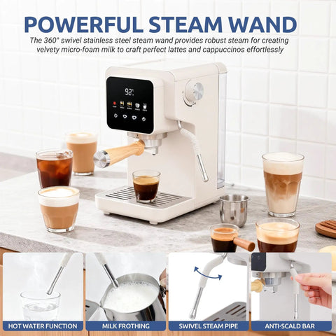 Next Level Touchscreen Espresso Machine Loaded With A 20 Bar Italian Pump And Quick Release Steam Wand for rich crema lattes