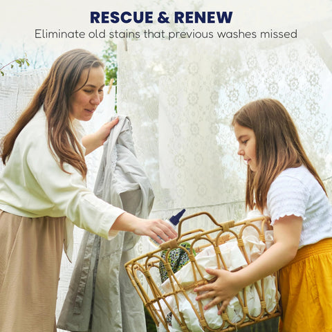 Woman and child using Secret Spot Remover For Clothes Chlorine Free Toxin Free Stain Remover For Fabric That Eliminates Oil Paint Blood And Pet Stains Without Damaging Color Safe On Most Fabrics Gentle Non Bleach Formula 2 Ounce Bottle on laundry outdoors