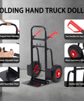 Folding Flatbed Hand Truck With Telescoping Handle Two Wheel Portable Dolly Cart Heavy Duty Utility Cart with design features labeled