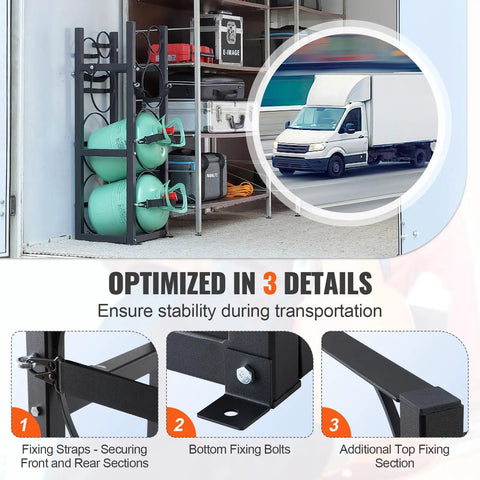 Premium Heavy Duty Carbon Steel Refrigerant Tank Rack Holds Five Gas Cylinders Hella Tough Secure Organizer For Air Conditioning Freon Nitrogen Oxygen Warehouse Loaded