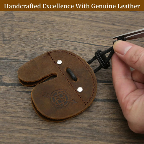 Hand adjusting strap on Genuine Leather Archery Finger Tab for Recurve Bow with upgraded metal buckle, non-slip guard.