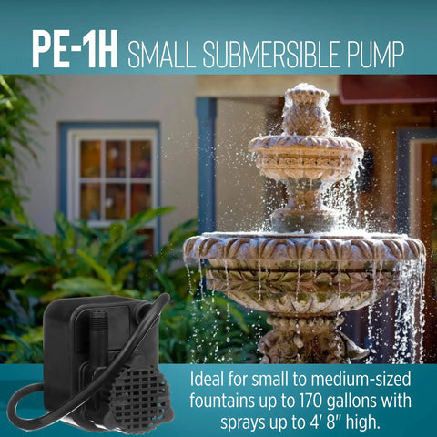 Epoxy Encapsulated Small Submersible Direct Drive Pump 115 Volt 170 GPH Hooded Volute For Shallow Water Ideal For Fountains