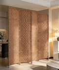 Four-Panel 6-Foot Tall Room Divider Freestanding Privacy Screen With Hand-Woven Paper Rope Diamond-Weave Natural Finish in Living Space