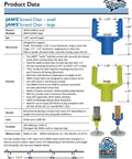 Product data sheet for small concrete screed chair, includes dimensions and material specifications, focus keyword included.