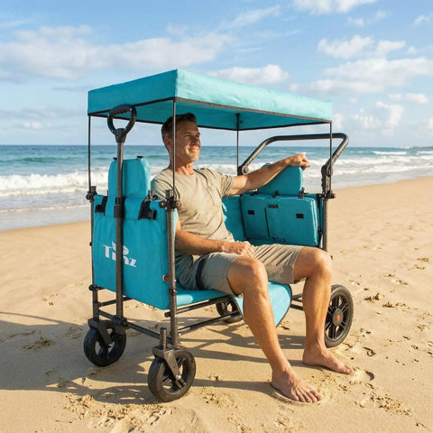 Collapsible Wagon Cart With Side Opening Seats For Outdoor Trips Foldable Utility Wagon With Two Seats Heavy Duty Load up to 265 lbs