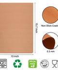 Set Of 6 Copper Grill Mats For Outdoor Grilling Nonstick Heavy Duty Reusable Easy To Clean For Electric Gas Charcoal Grills RV Camper BBQ Accessories No Fuss, showing dimensions and features like PFOA-free, 13x15.7 inches, and non-stick coating.