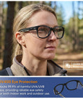 Woman wearing Safety Glasses With Side Shields Anti Fog Clear Lens For Construction Lab Work And DIY Built Tough For Job Sites