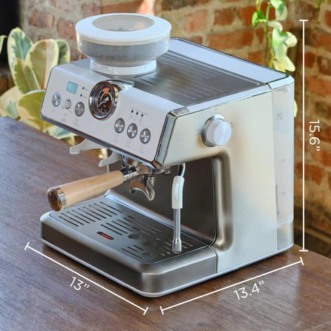 Talos Semi Automatic Grind And Brew Espresso Machine With Built In Conical Burr Grinder 20 Bar Italian Pump Real Time Pressure Gauge