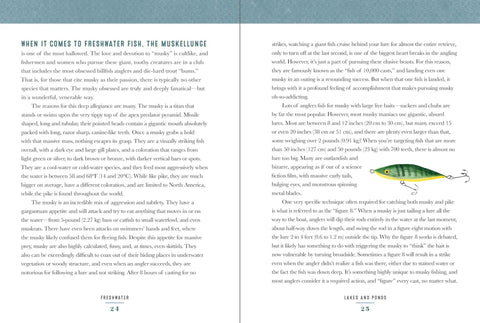 Freshwater And Saltwater Trophy Fish Guide For Anglers open book pages 24 and 25 with musky fish illustration and text.