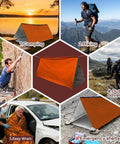 Emergency Survival Tent Mylar Thermal Shelter For 1 Or 2 People in various outdoor scenarios, camping, hiking, and climbing.