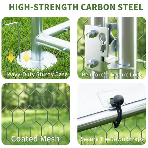 Close-up of 20Ft Large Walk In Metal Chicken Coop With Waterproof UV Cover Anti Predator Security Dome Roof Heavy Duty Rust Resistant Steel Frame
